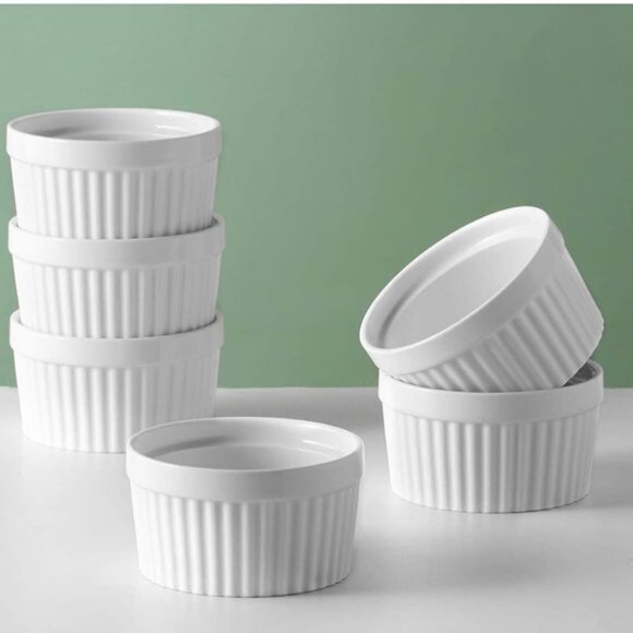 Set of 6 White Soufflé Dishes | 6 oz | Classic Round Ramekins | Oven | Microwave - Picture 5 of 5